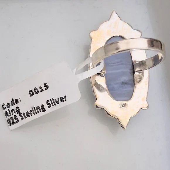 BLUE LACE AGATE RING 925 STERLING SILVER SIZE 7